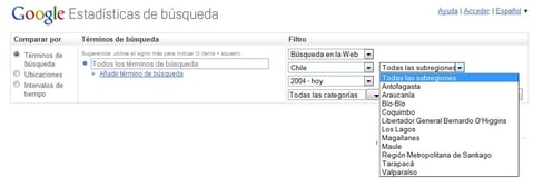 Filtro - Estadísticas de búsqueda de Google